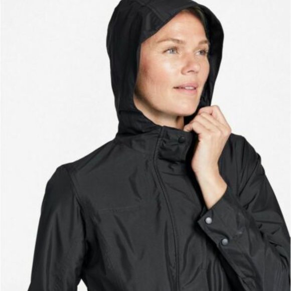 L.L. Bean H2OFF Raincoat Mesh Lined Long Waterproof Hooded Plus Size 1X H12672 - Picture 4 of 12